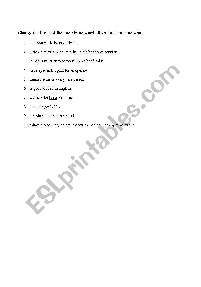 suffixes -  find someone who worksheet