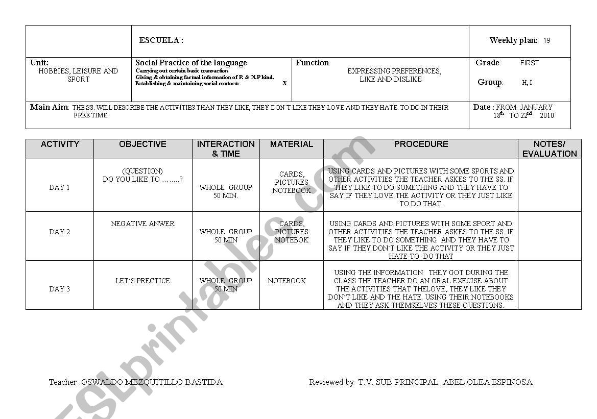 LESSON PLAN worksheet