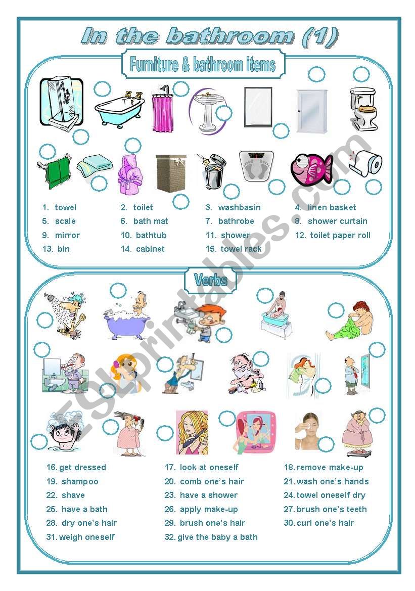 In the bathroom 1 (editable) worksheet