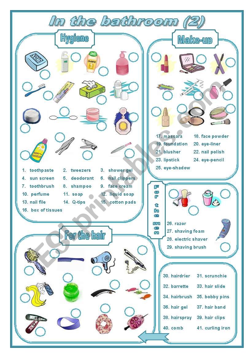 In the bathroom 2 (editable) worksheet