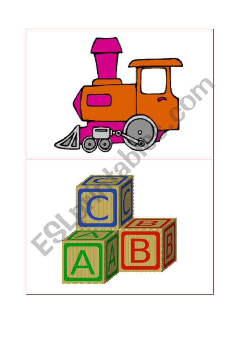 Toys (a train, blocks, ball, plane)