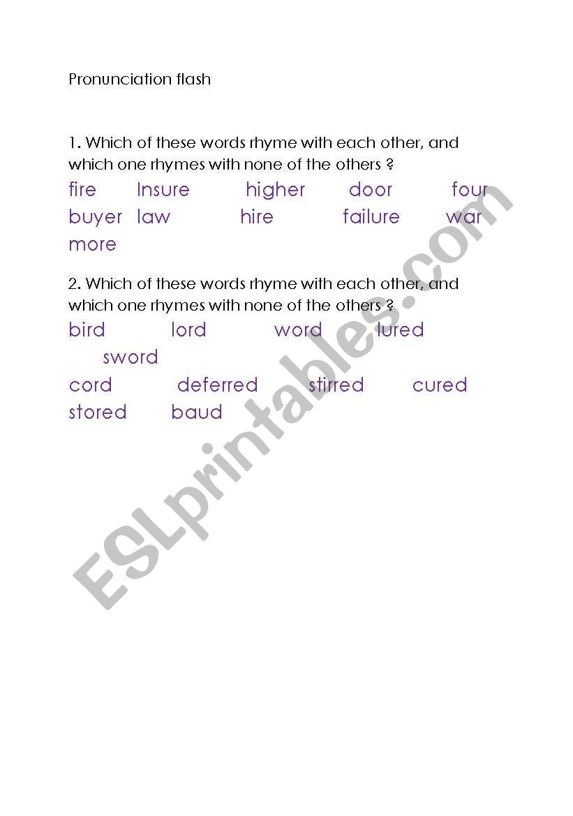 Pronunciation flash 1 worksheet