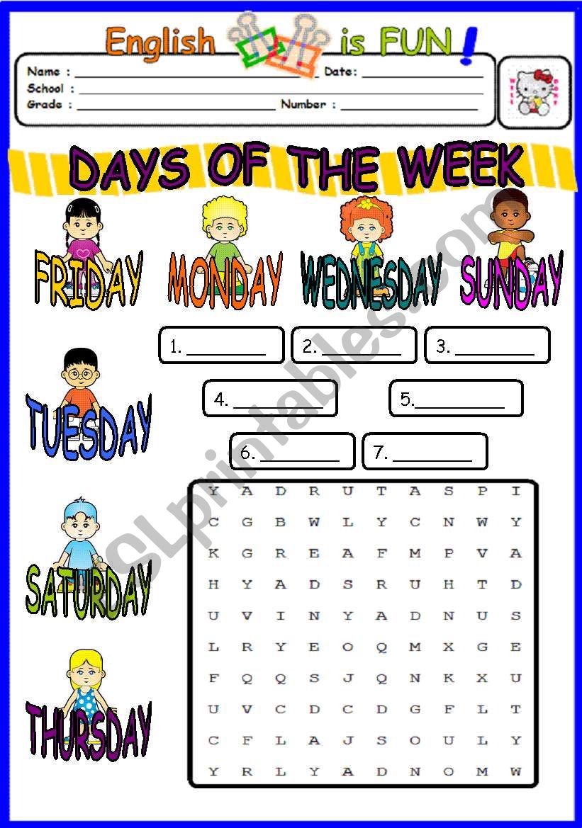 DAYS of the WEEK worksheet