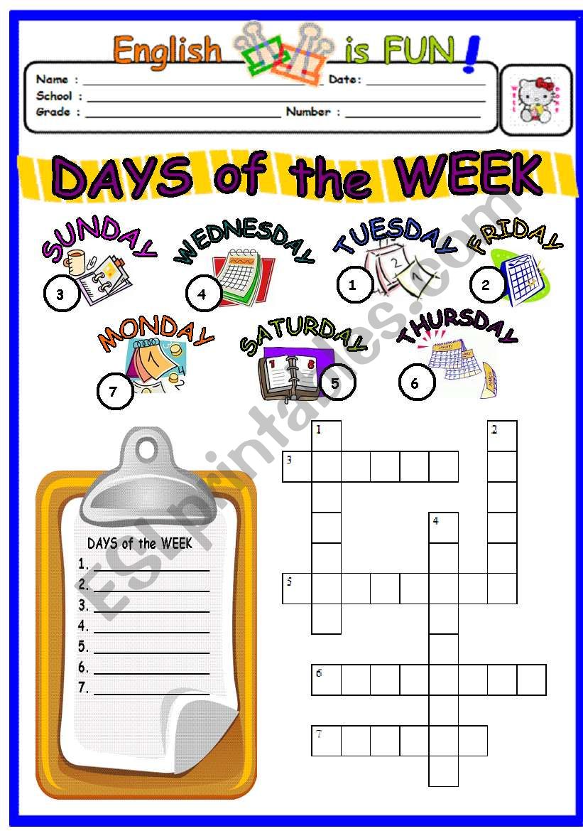 Days Of the Week 2 worksheet