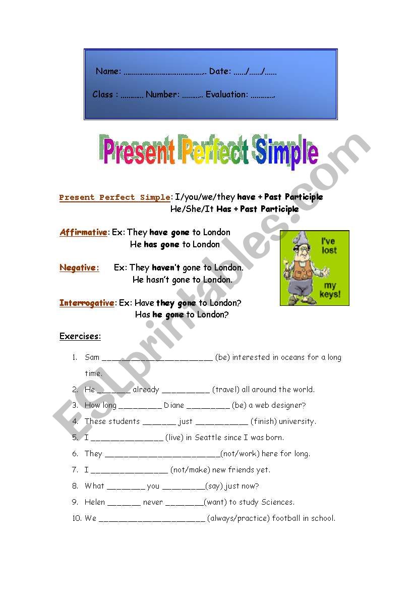 present perfect worksheet