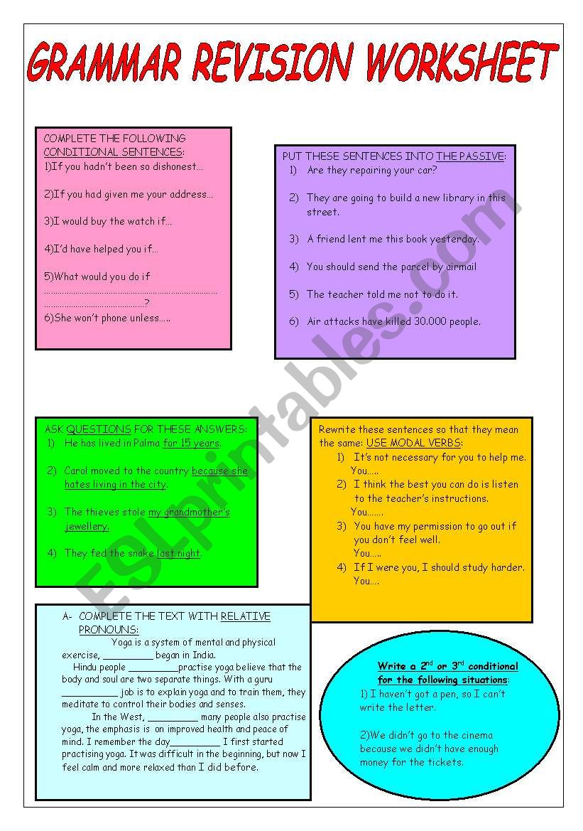 GRAMMAR REVISION WORKSHEET worksheet