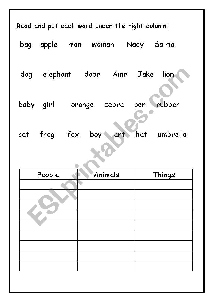 nouns worksheet