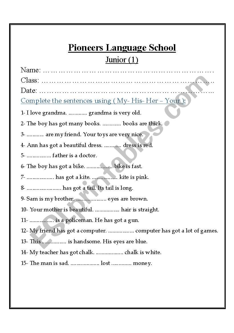 possessives worksheet