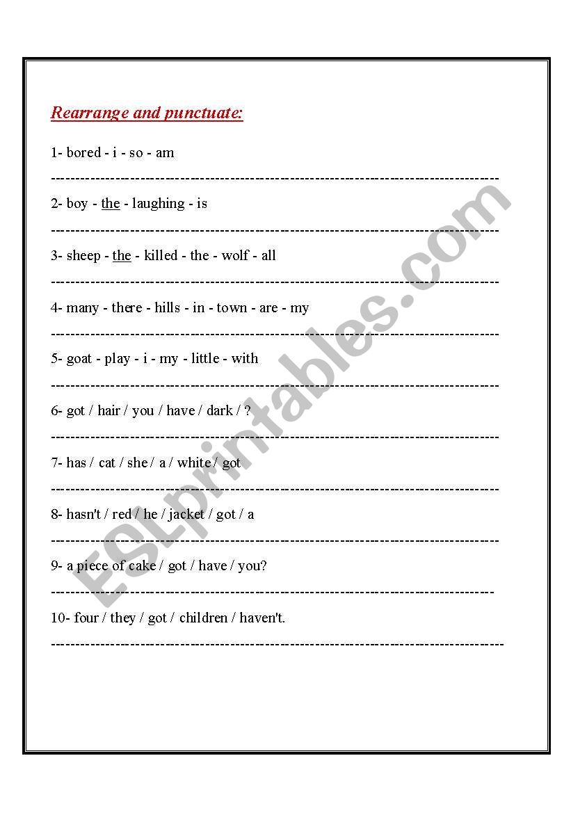 English worksheets: rearrange