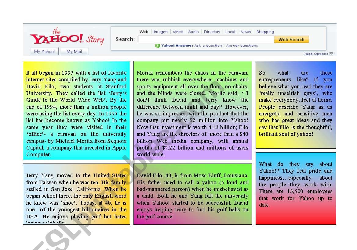 the Yahoo! story worksheet