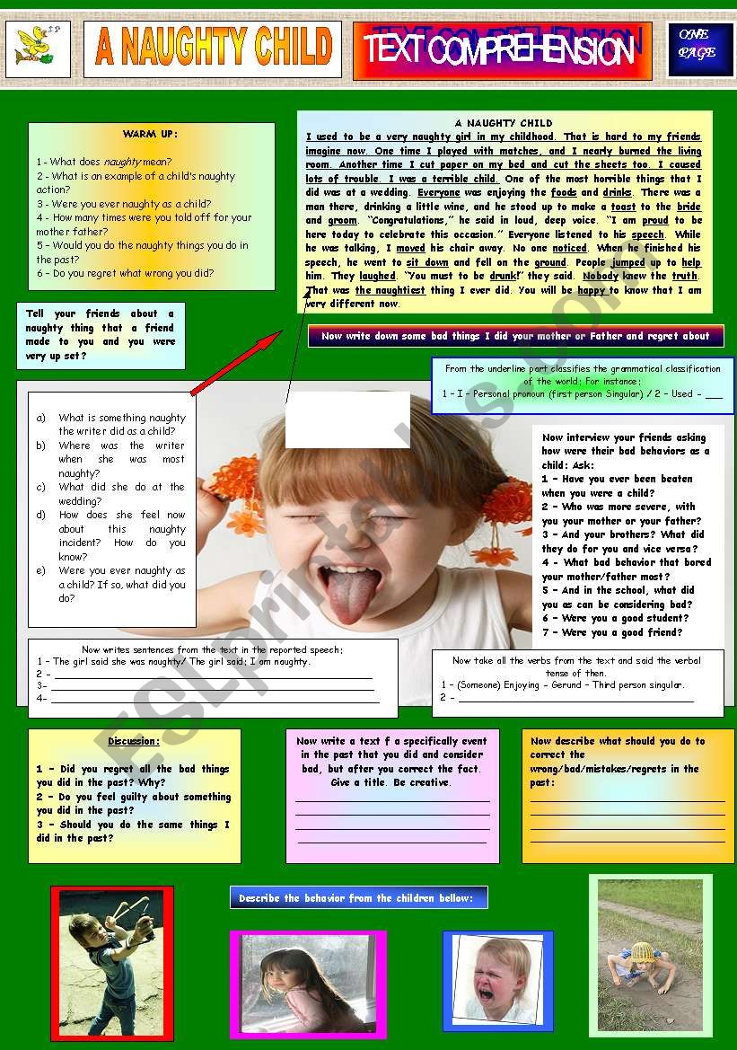 A NAUGHTY CHILD - TEXT COMPREHENSION - ONE PAGE