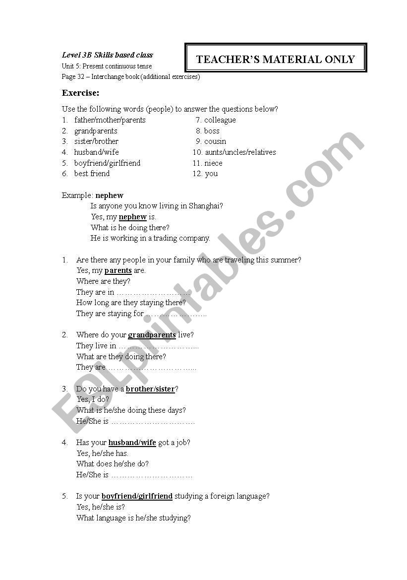 Present Continuous worksheet