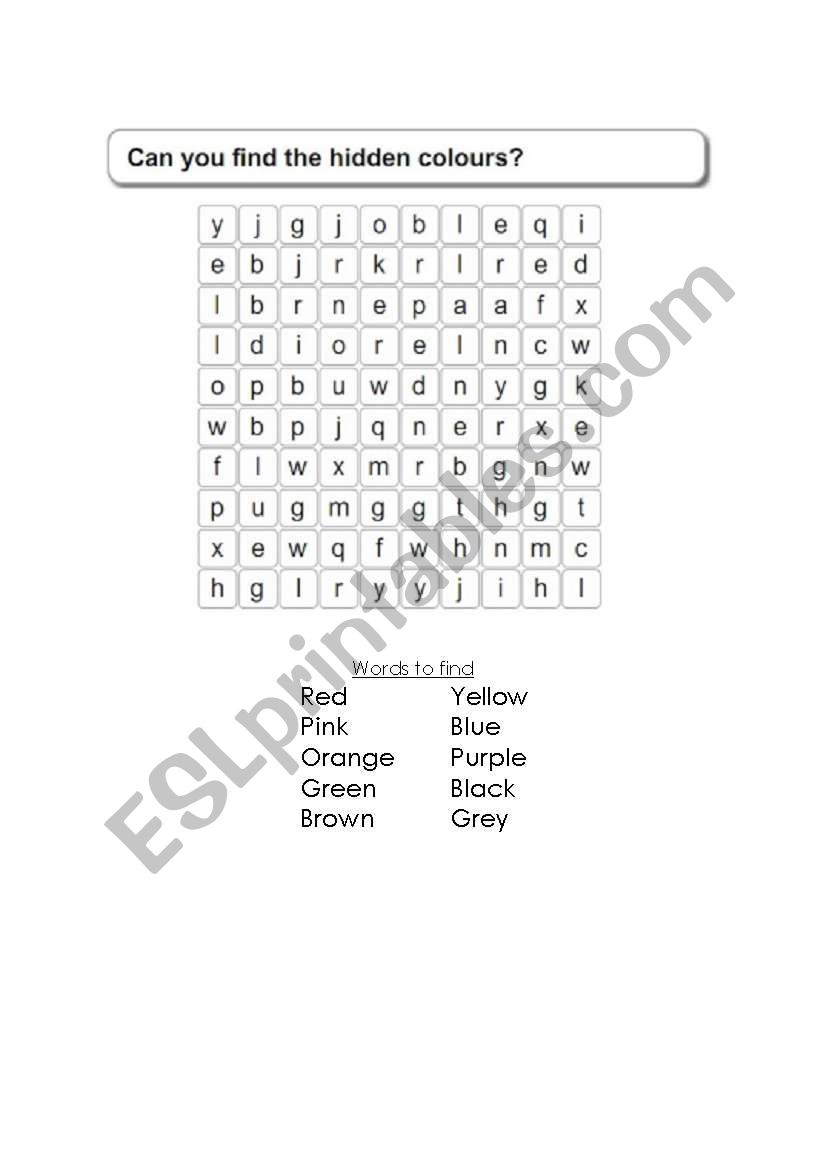 Wordsearch - Colours worksheet