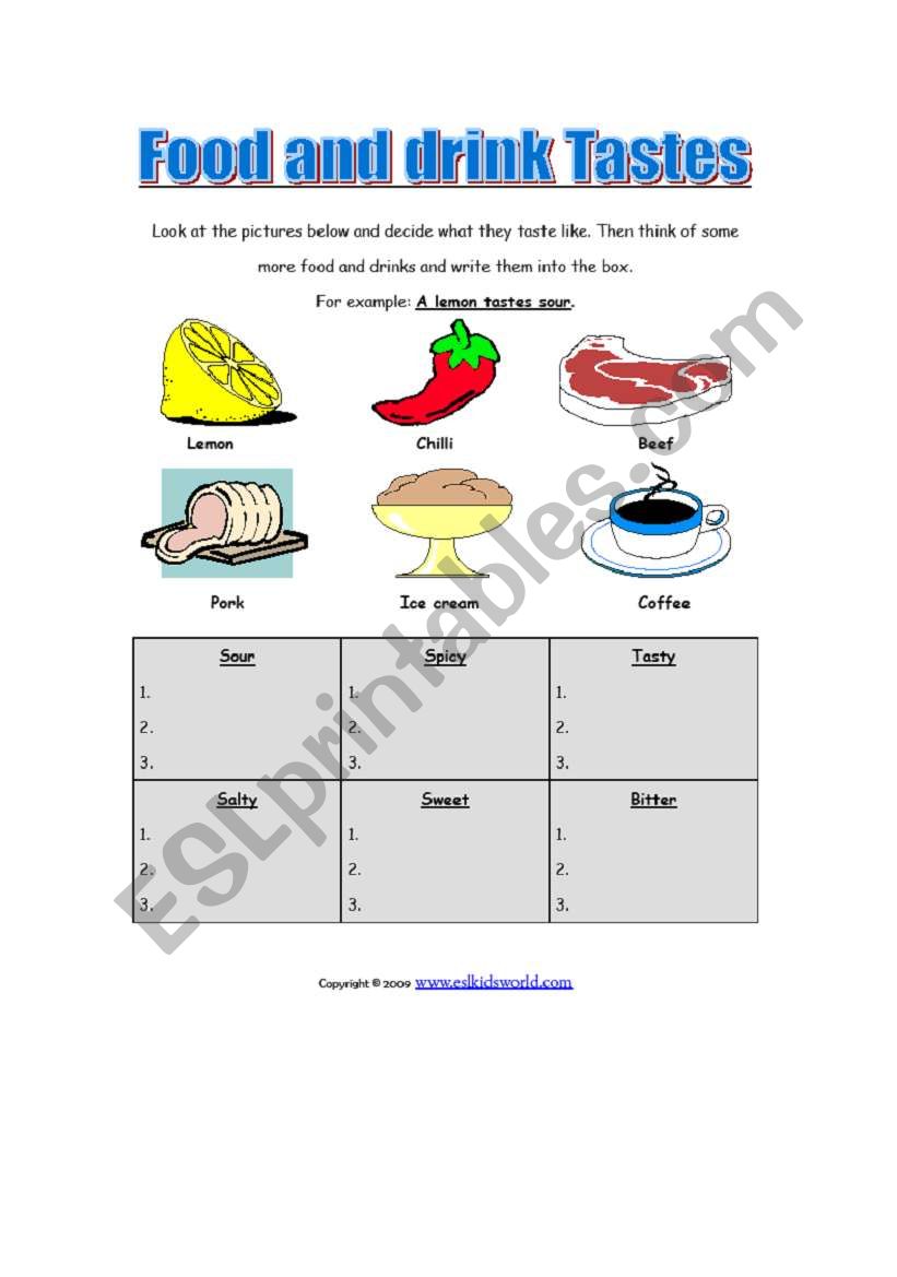 food and drinks worksheet