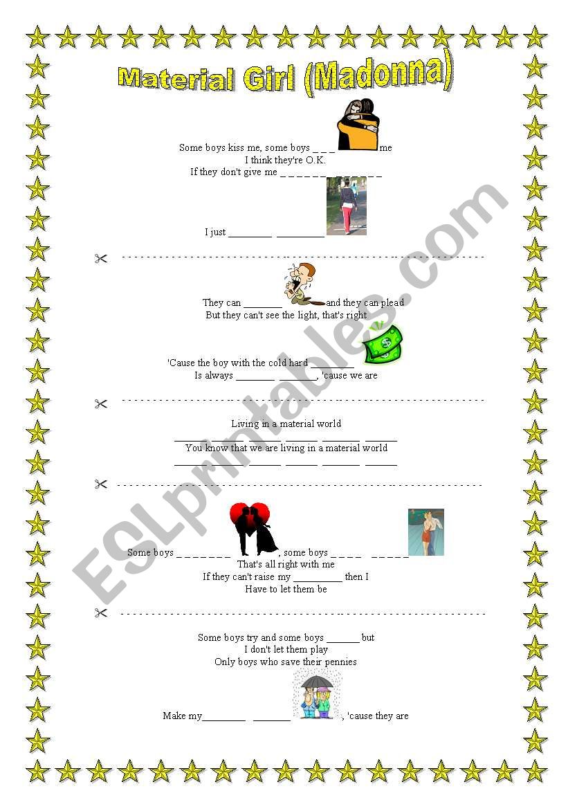 Song: Material Girl (Madonna) worksheet