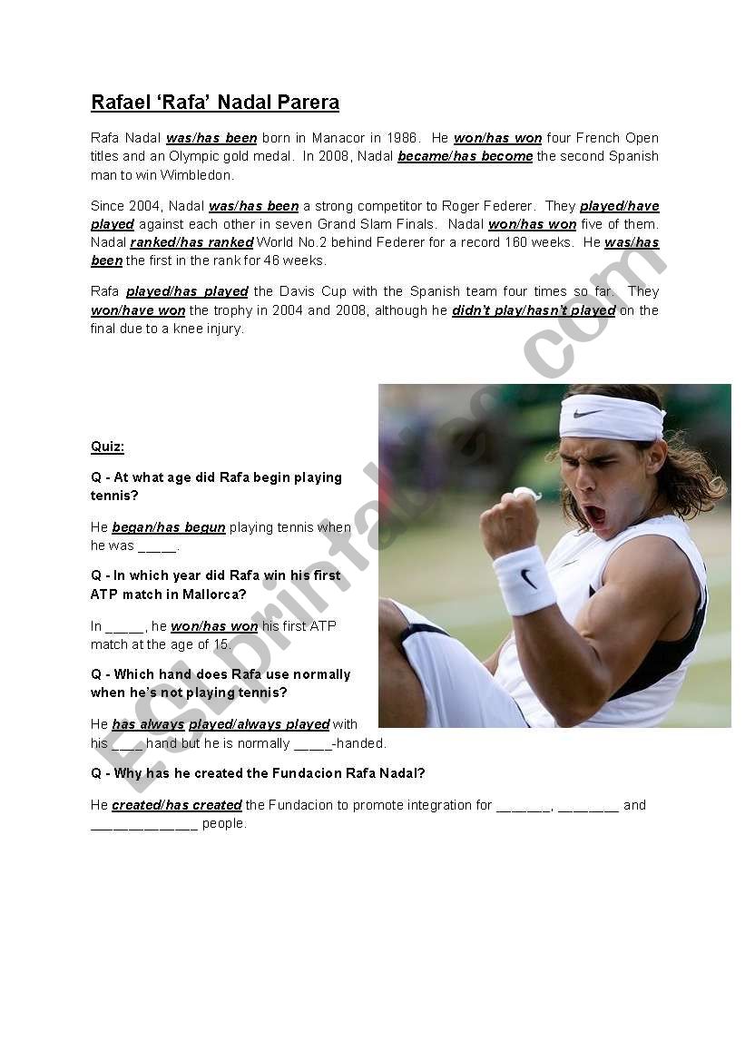 Rafa Nadal - Present Perfect worksheet