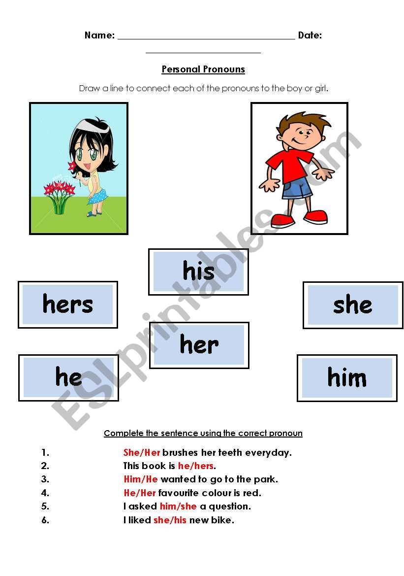 Personal Pronouns worksheet