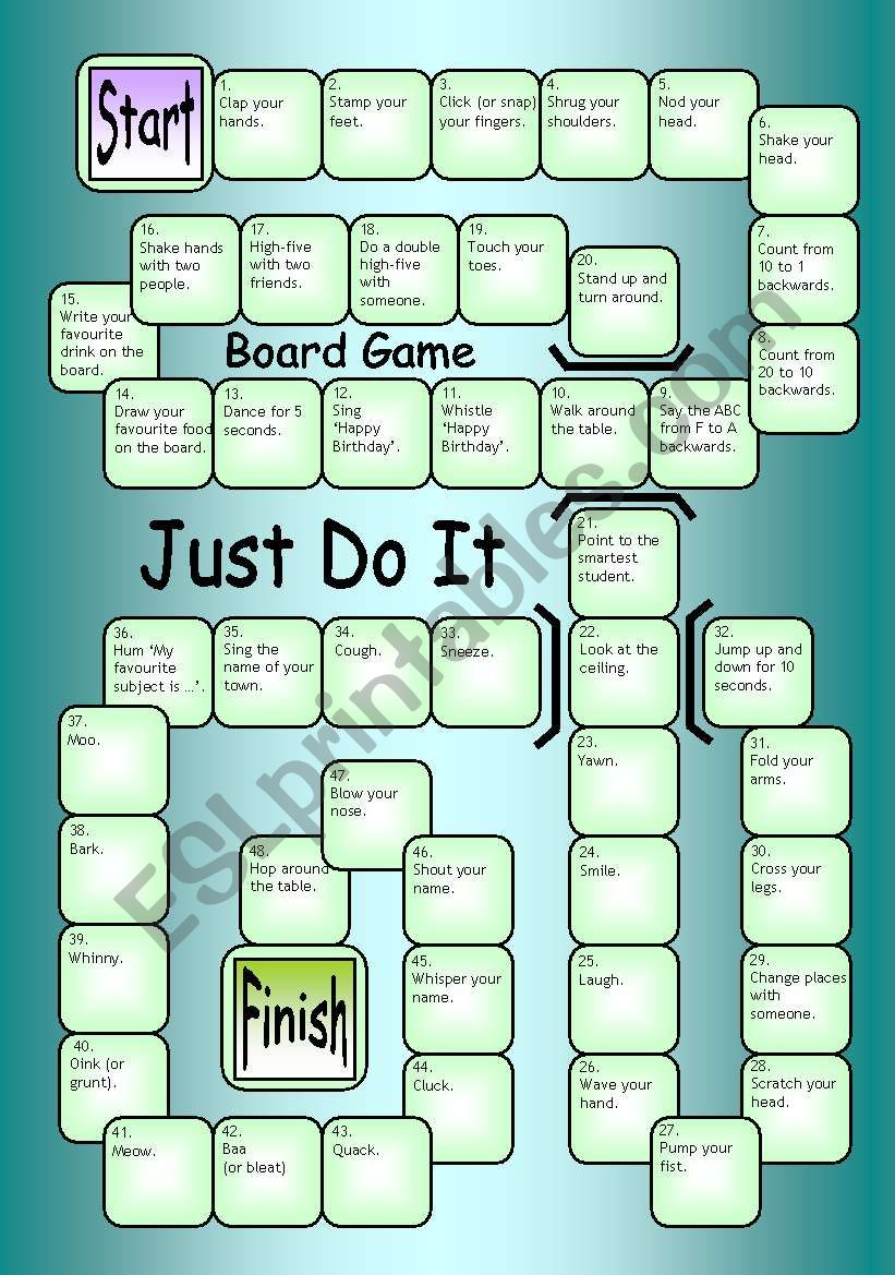 Board Game - Just Do It worksheet