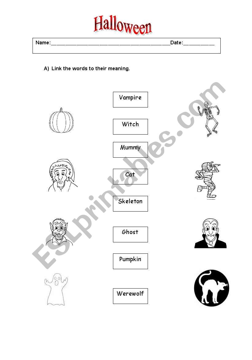 linking  Halloween vocabulary worksheet