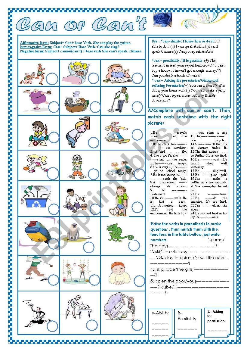 Can or canÂ´t worksheet