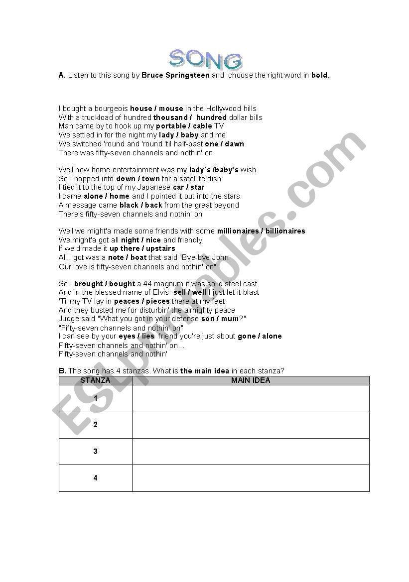 TV SONG worksheet