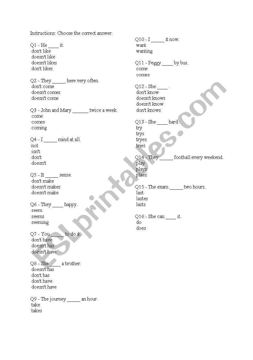 simple present worksheet worksheet