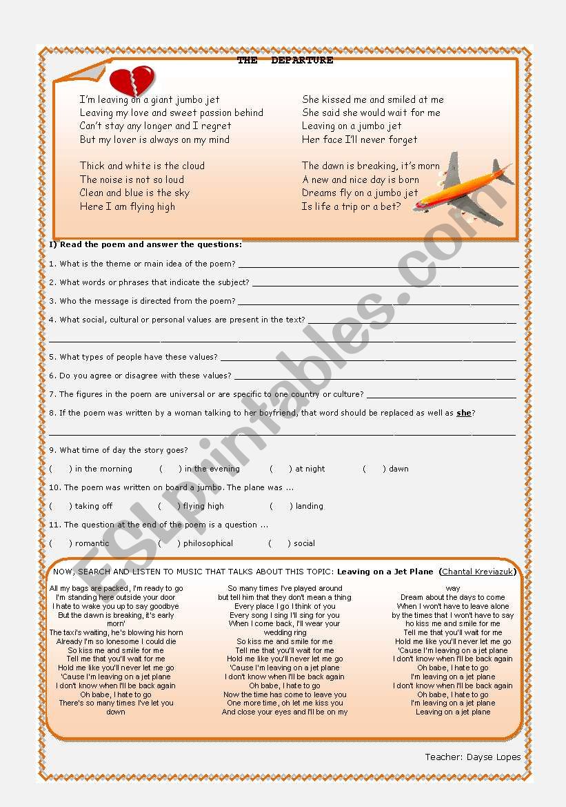 The Departure worksheet