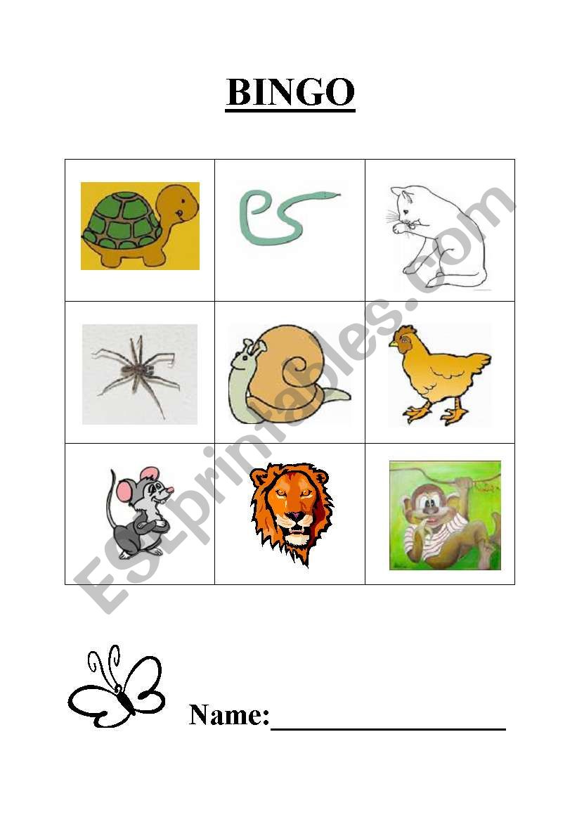 Bingo animals worksheet