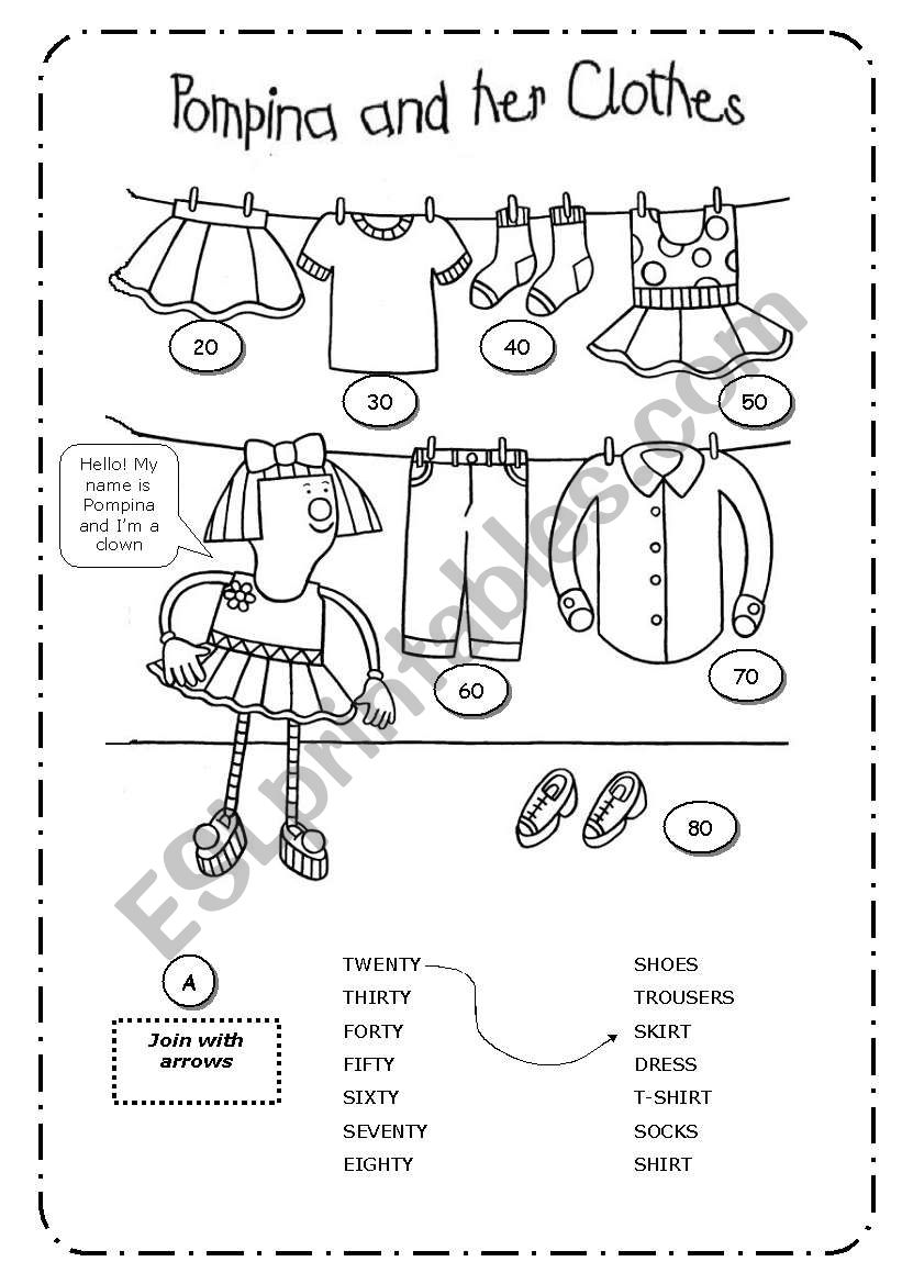 CLOTHES + NUMBERS + COLOURS  B&W  EDITABLE