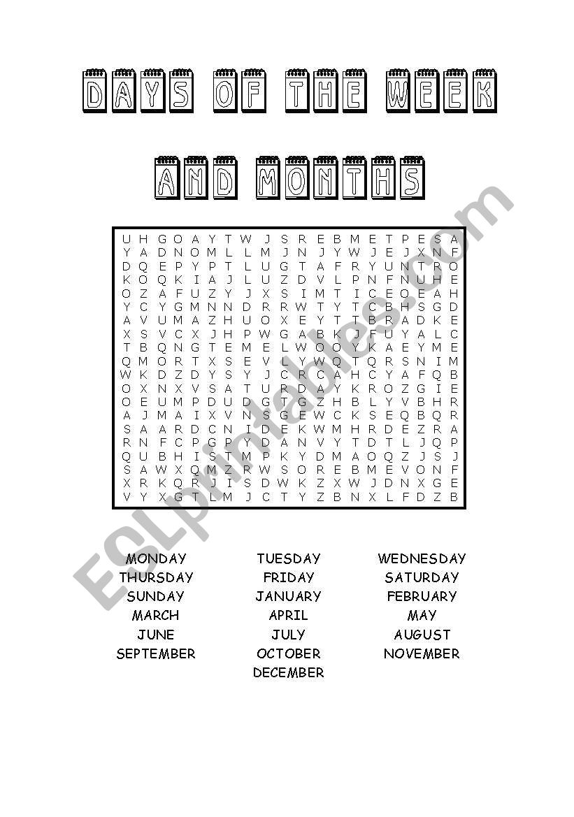 Days of the week and months worksheet