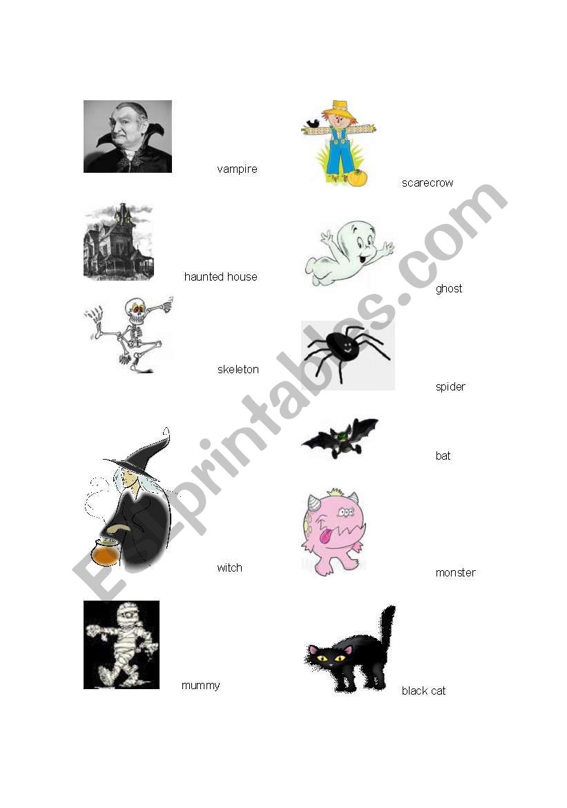 English worksheets halloween words