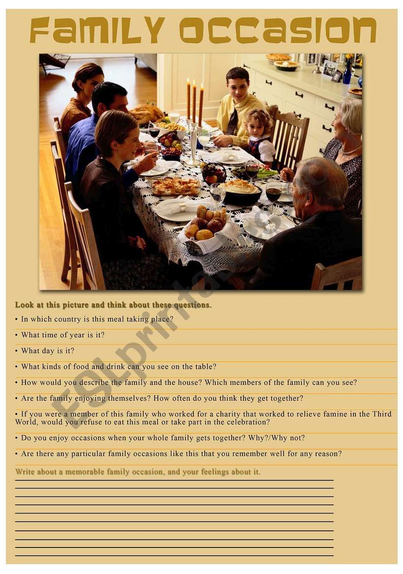 Family occasion worksheet