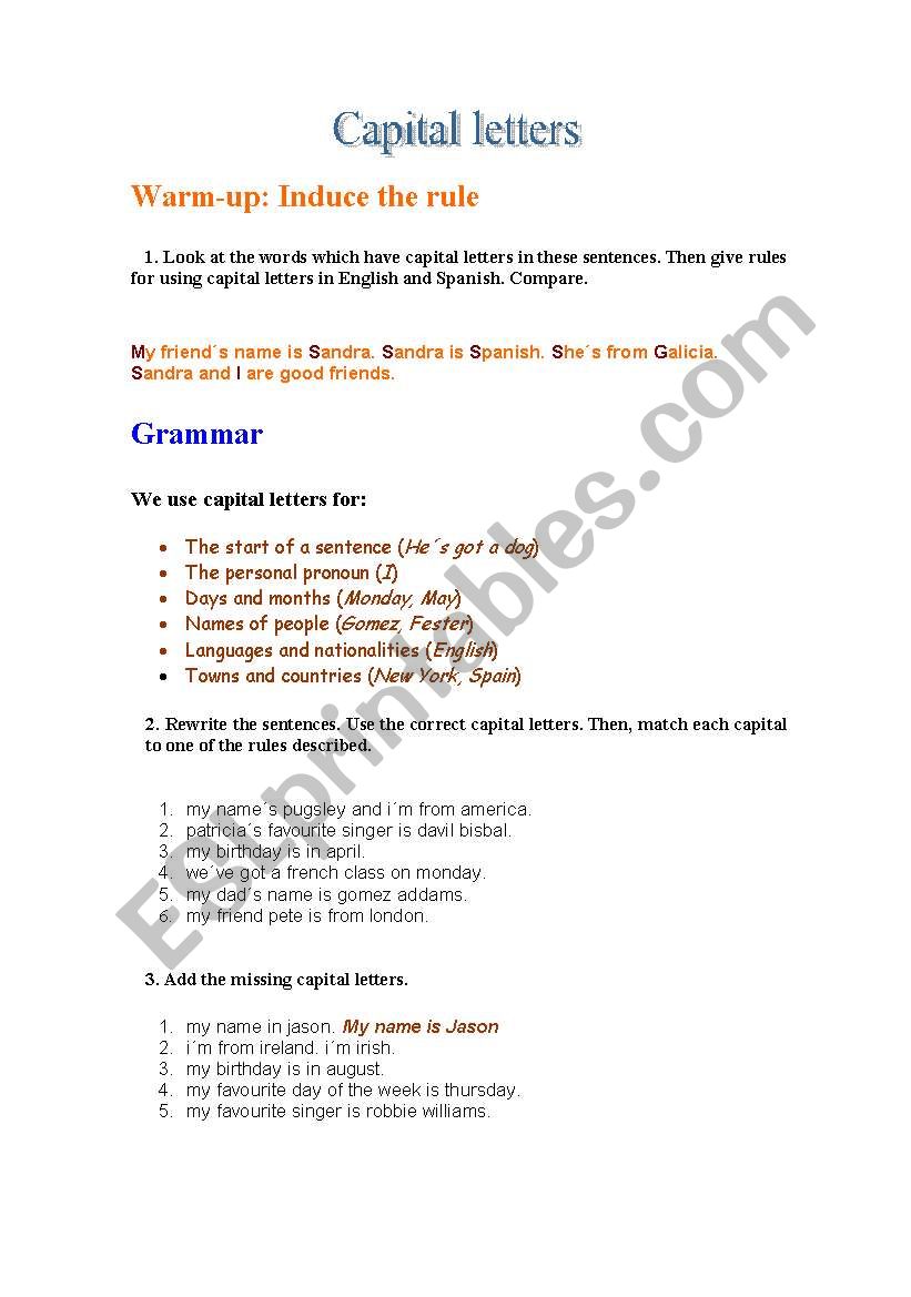 Capital Letters worksheet