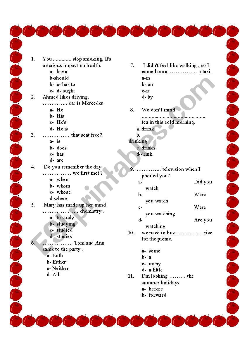 grammar Quiz worksheet