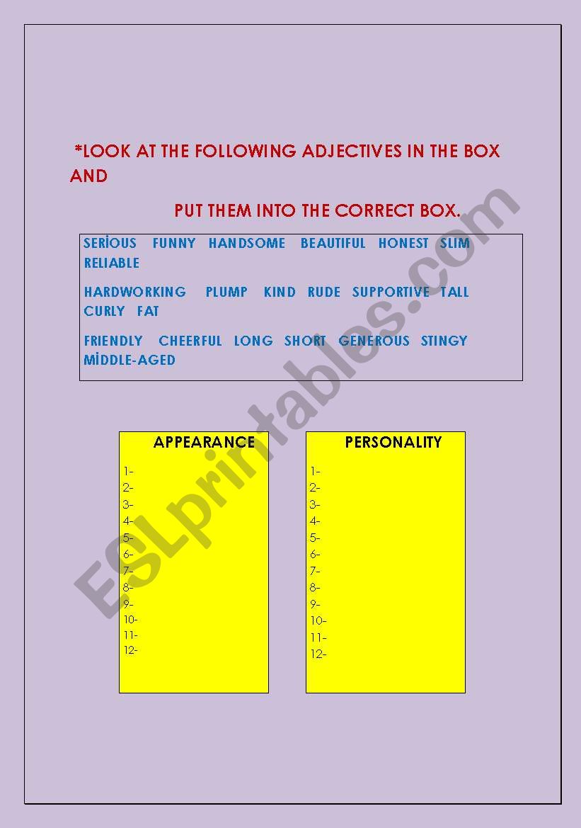 ADJECTIVES worksheet