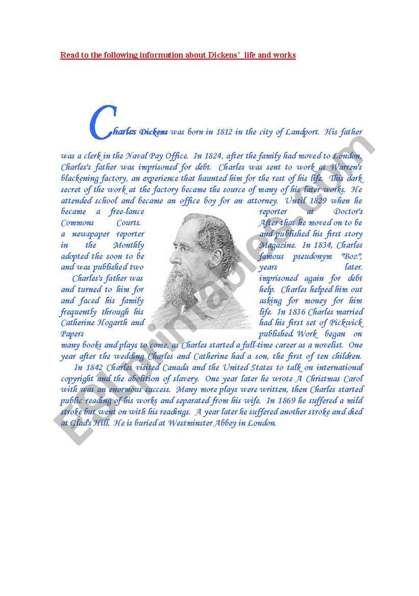 CHARLES DICKENS worksheet