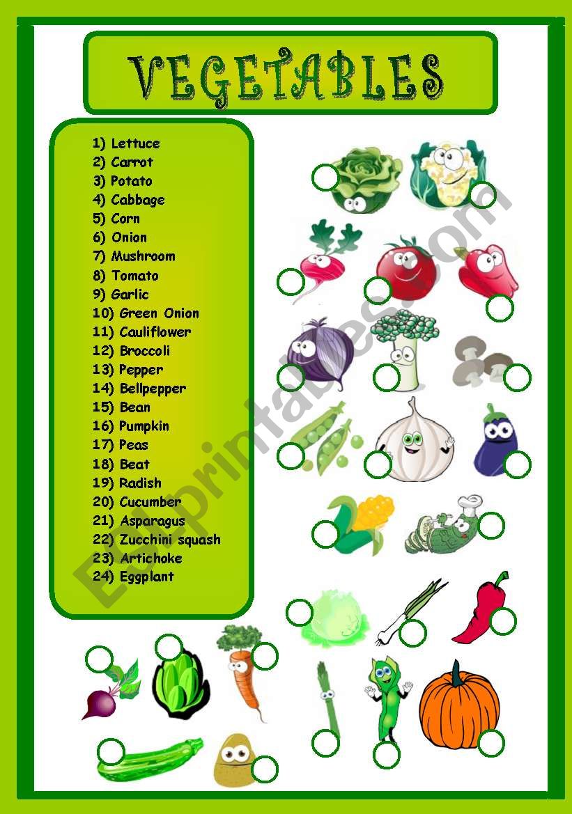 vegetables worksheet