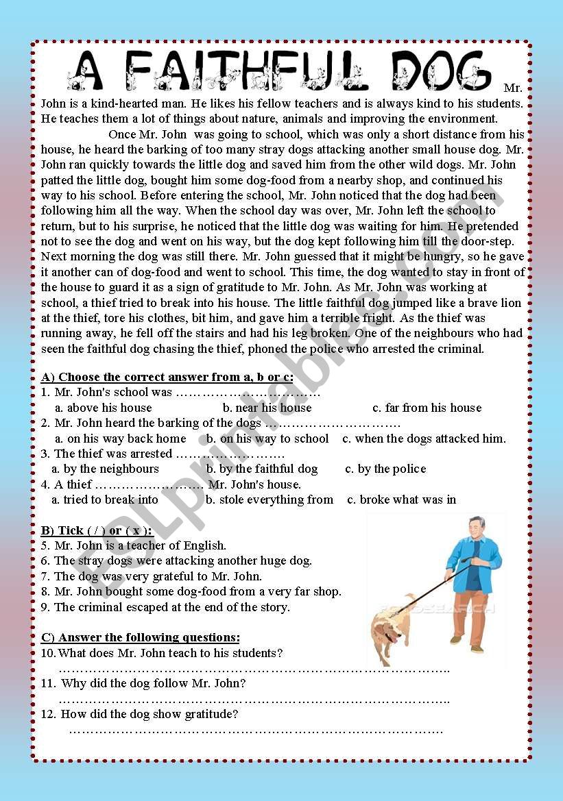 Afaithful Dog worksheet