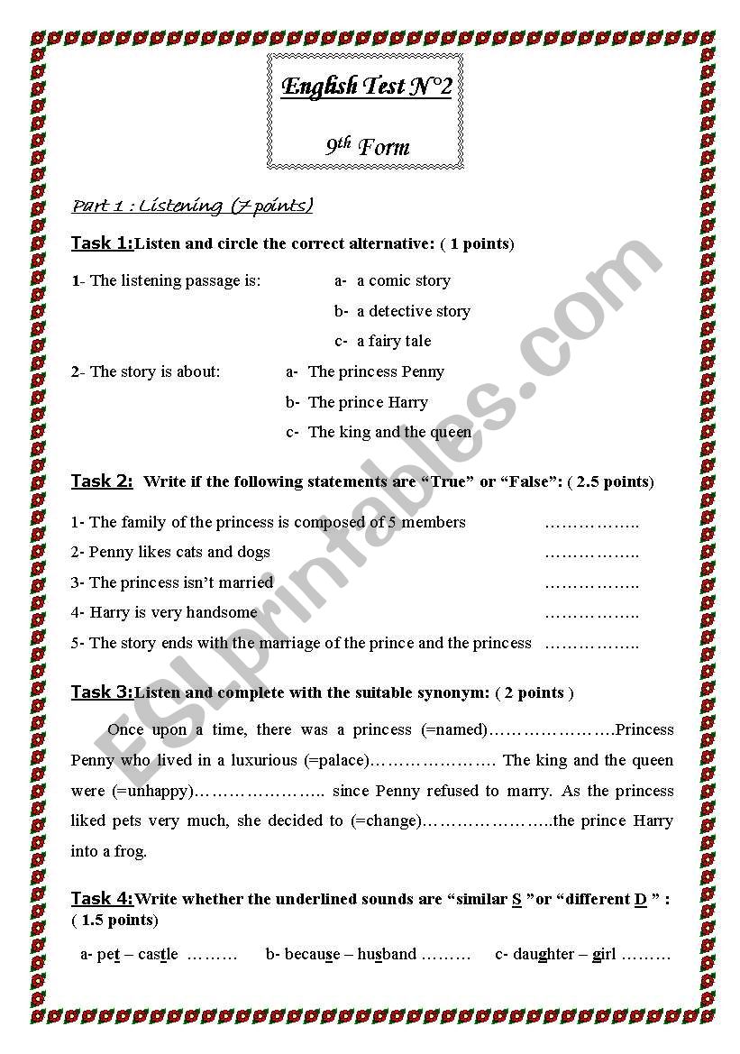 9 english test worksheet