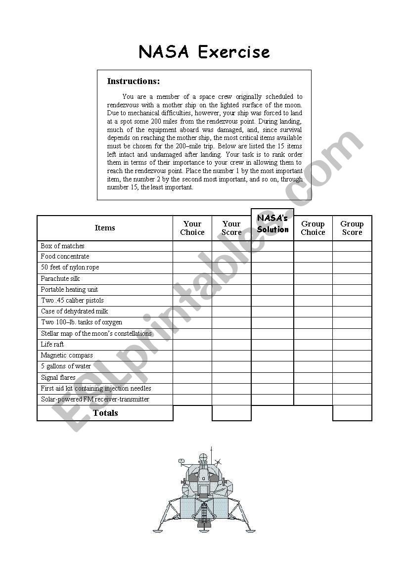 NASA Exercise worksheet