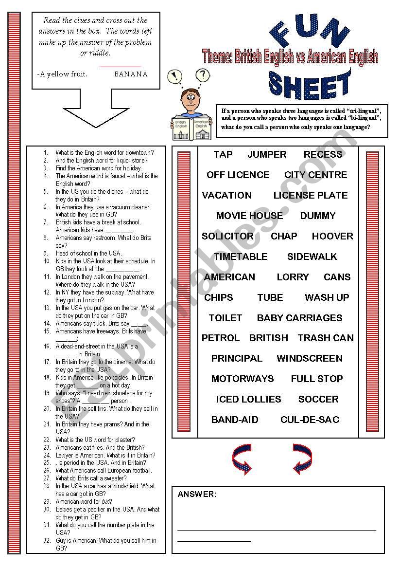 Fun Sheet Theme: American English & British English