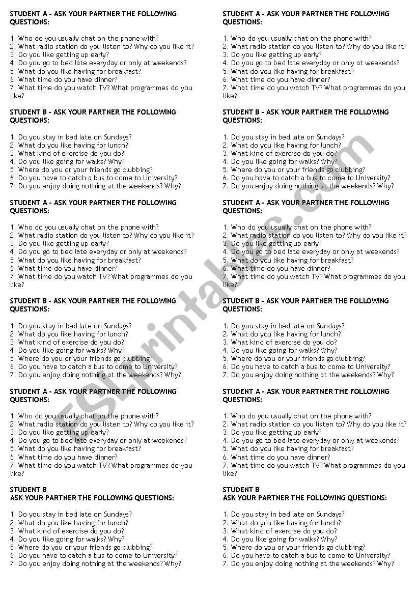 SPEAKING - ROUTINES worksheet