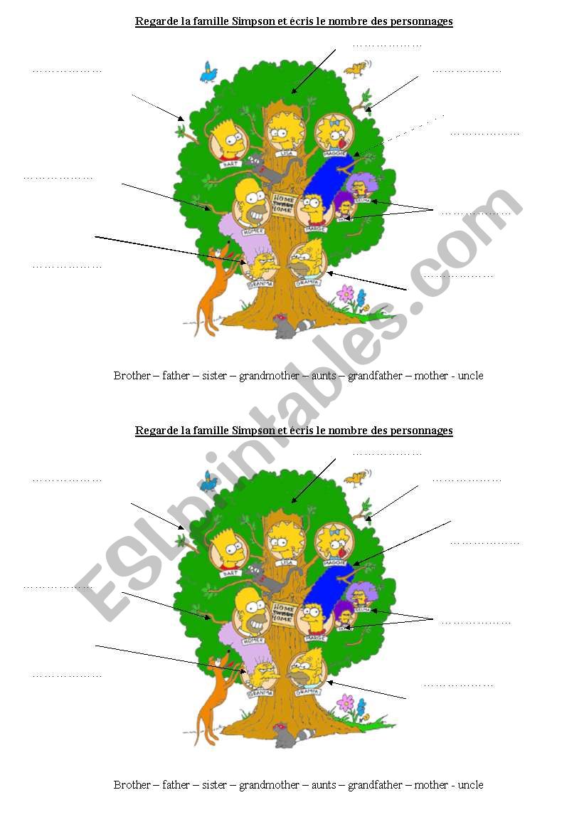 The Simpsons Family worksheet