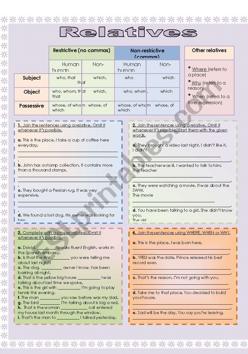 Relatives worksheet