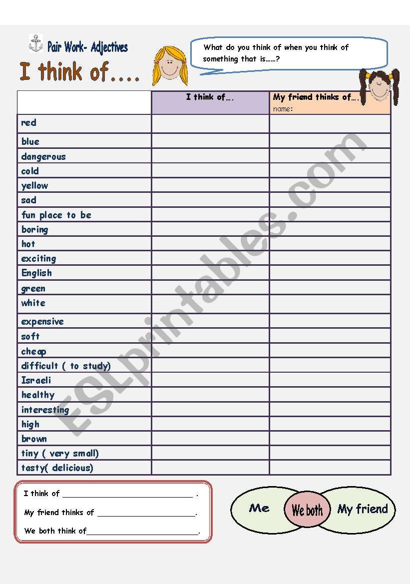 Pair Work - I think of.... worksheet