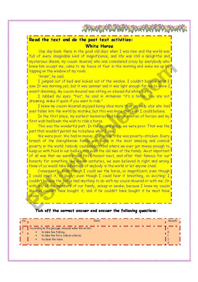 White Horse worksheet