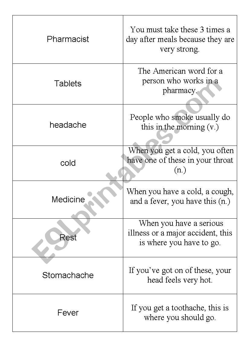 MEDICINE dominoes game worksheet