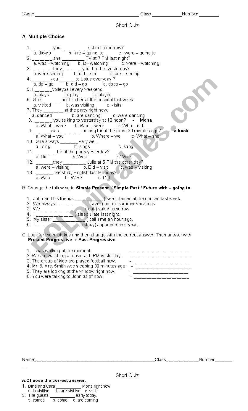 mixed grammar worksheet