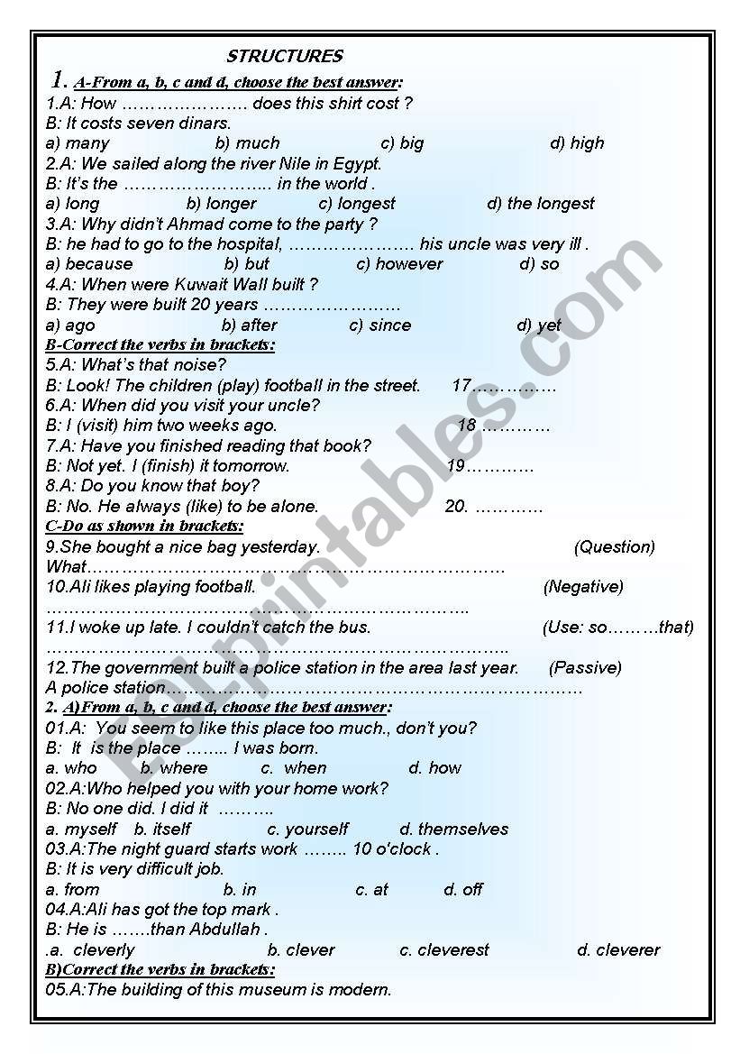 structures 4 worksheet