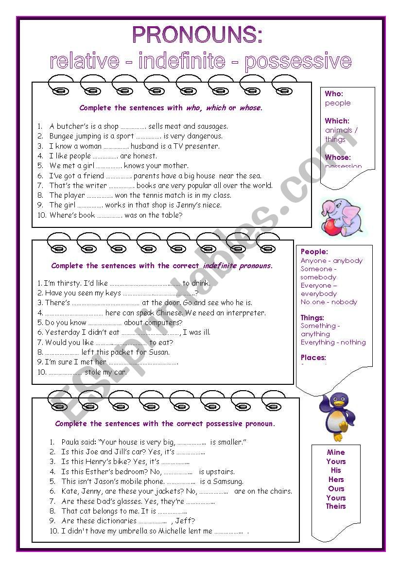 Pronouns worksheet